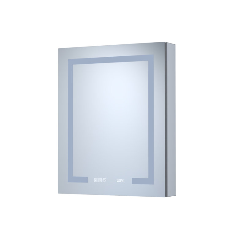 Armoire à pharmacie 24 po x 30 po de haut rectangulaire rectangulaire encastrée / en aluminium avec miroir, lumière DEL et horloge, 24 po x 30 po, argent