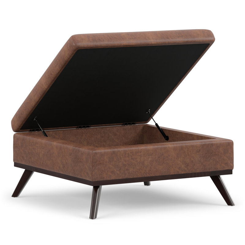 Owen 36"W Upholstered Mid-Century Modern Square Lift-Top Ottoman with Tufted Detail