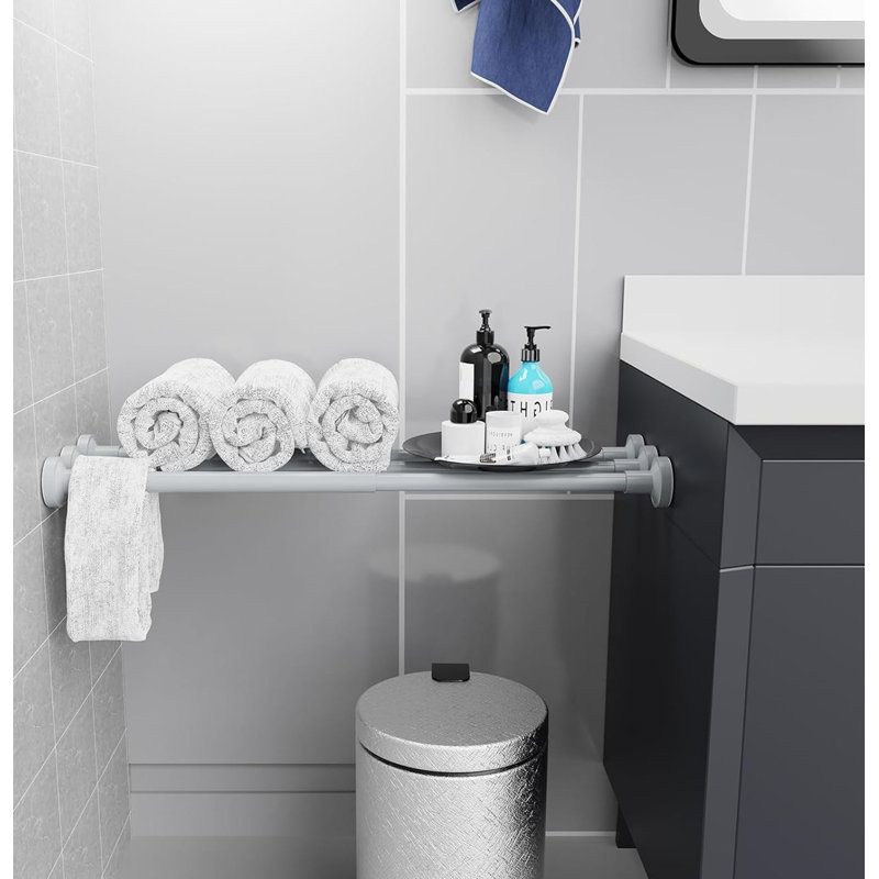 48cm Straight Tension Shower Curtain Rod & Hook Set, Grey