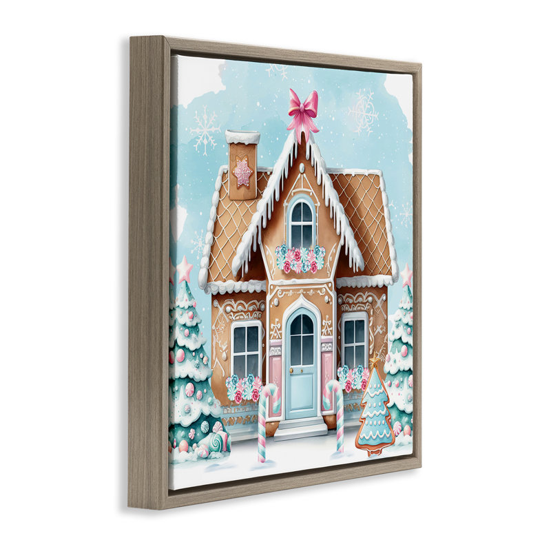 Art mural sur toile Fancy Gingerbread House par Nicole DeCamp, Cadre flottant orme Montalcino, H 18 po x l 18 po