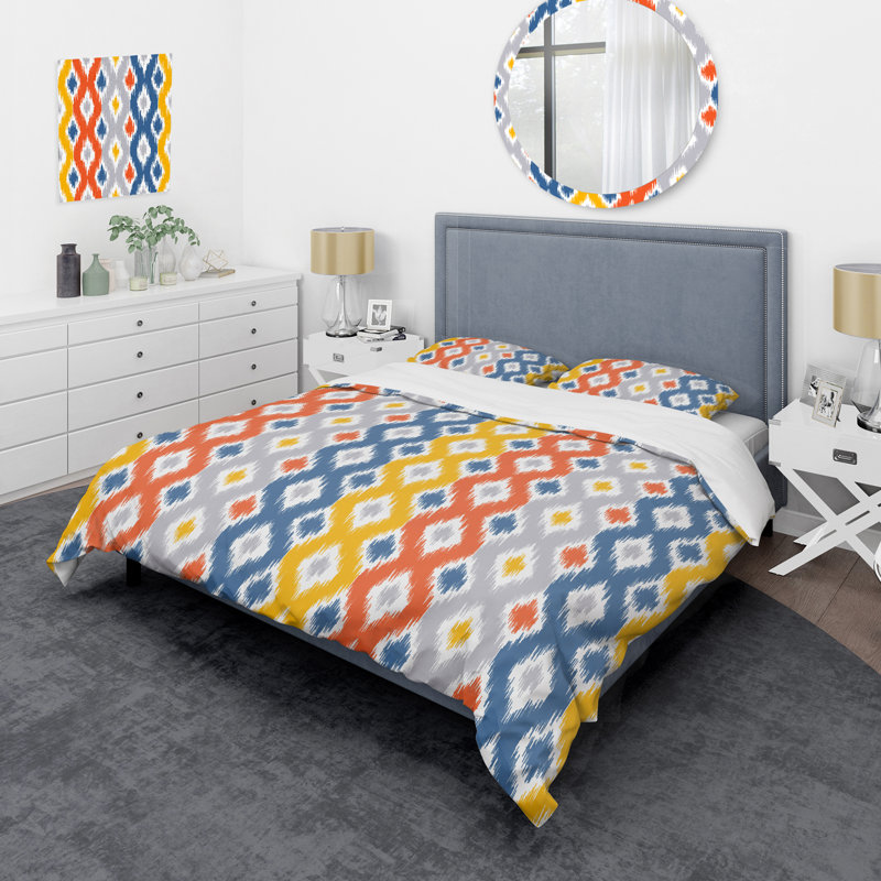 Ensemble de housse de couette à motif multicolore en tissu Ikat, Housse de couette pour très grand lit et 2 très