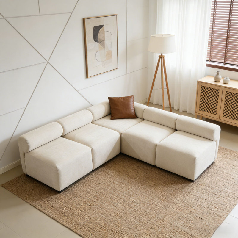 Canapé modulaire modulaire en chenille, 4, Beige1 + 5 pièces