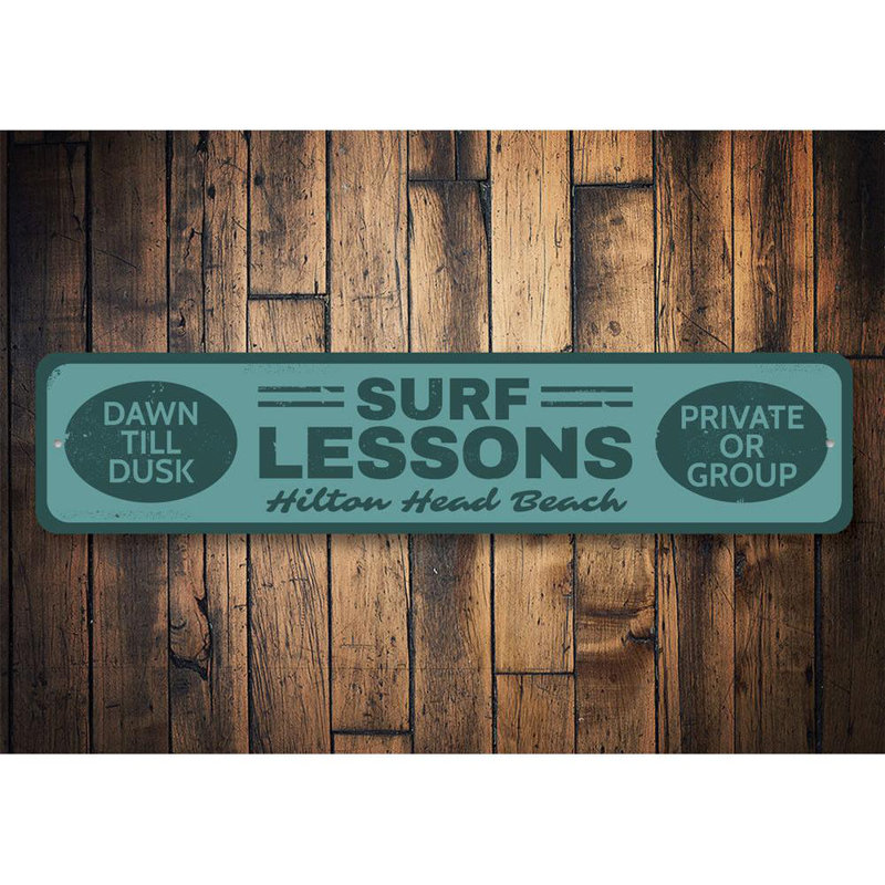 Panneau en aluminium Surf Lessons, H 4 po x l 18 po x P 0,04 po