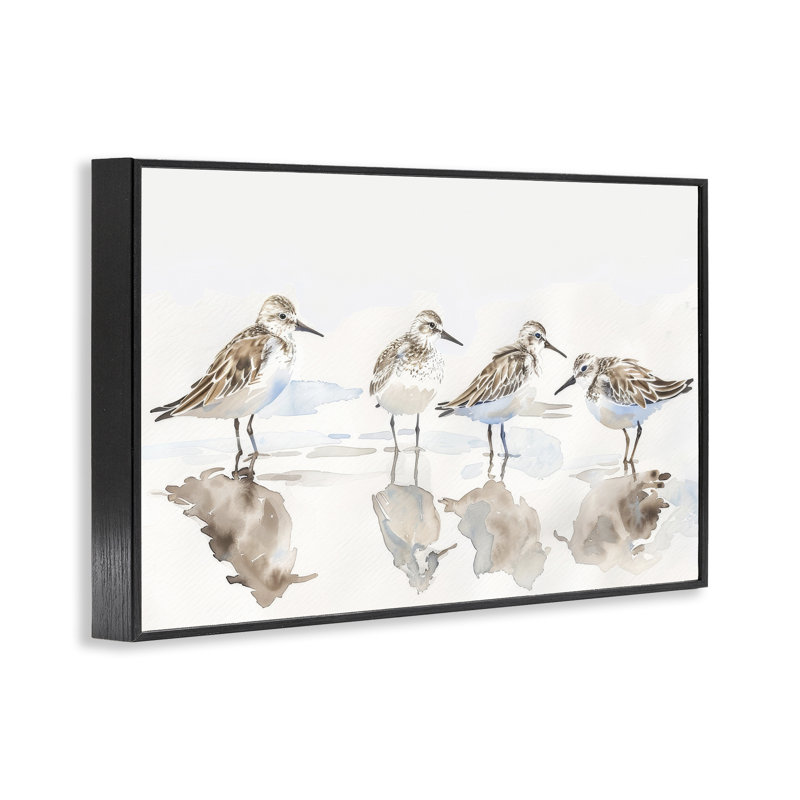 Sandpipers Shore Reflection, estampe numérique par Petal Prints Design, H 12 po x l 18 po, Giclée encadrée noir minuit