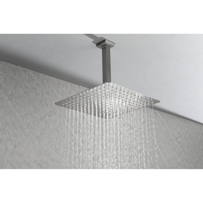 Pomme de douche à pluie en acier inoxydable - Nickel brossé, 16 po x 16 po, 2,5 gallons par minute, économiseur d'eau, buses autonettoyantes, confort