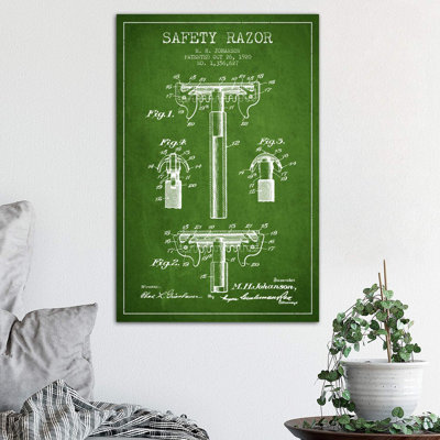 Razor Green Patent Blueprint - Wrapped Canvas Print
