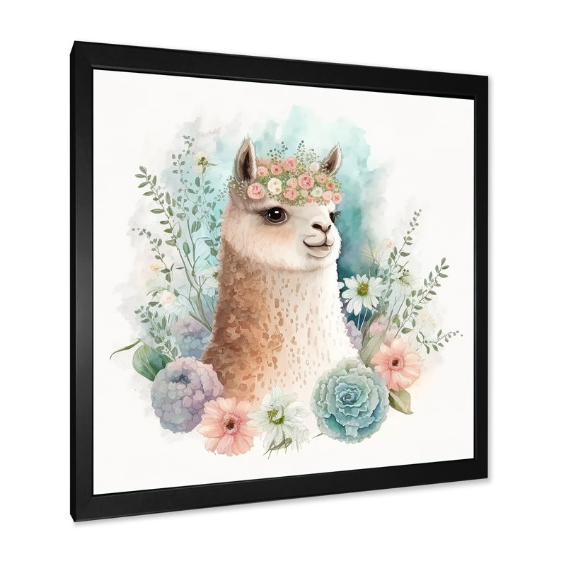 «Flower Alpaca WaterColor VI», reproduction sur toile, H 16 po x l 16 po x P 1 po, Impression noire sur toile encadrée