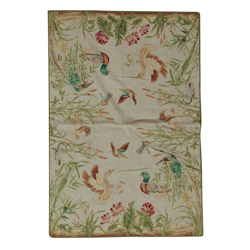 Tapis beige / vert noué à la main de haute qualité