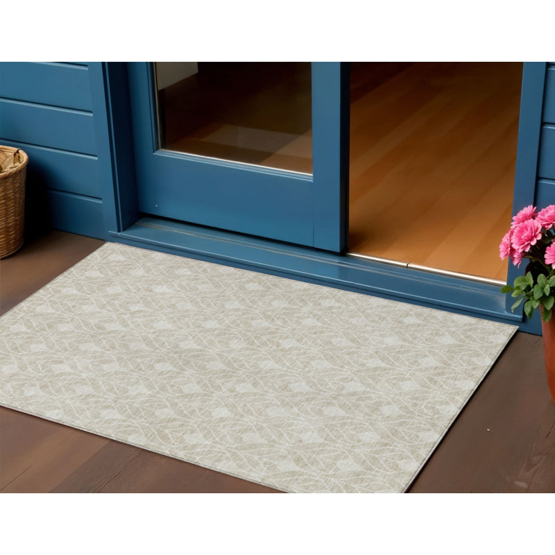 HomeRoots 3' X 5' Beige And Ivory Geometric Washable Indoor Outdoor Area Rug