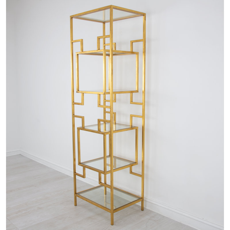 Bullani Geometric Bookcase, Gold, (5 Shelves) 80" H x 24" W x 18" D