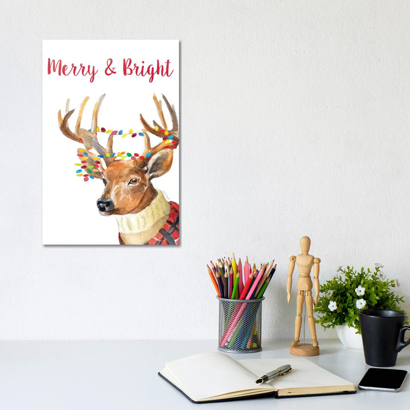 Merry And Bright Reindeer by Lanie Loreth - Wrapped Canvas Gallery-Wrapped Canvas Giclée, 20.32 cm H x 30.48 cm W