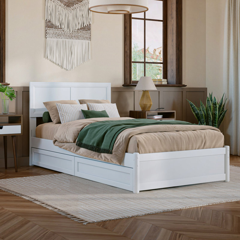 Astley Wood Panel Storage Bed, White, Twin XL