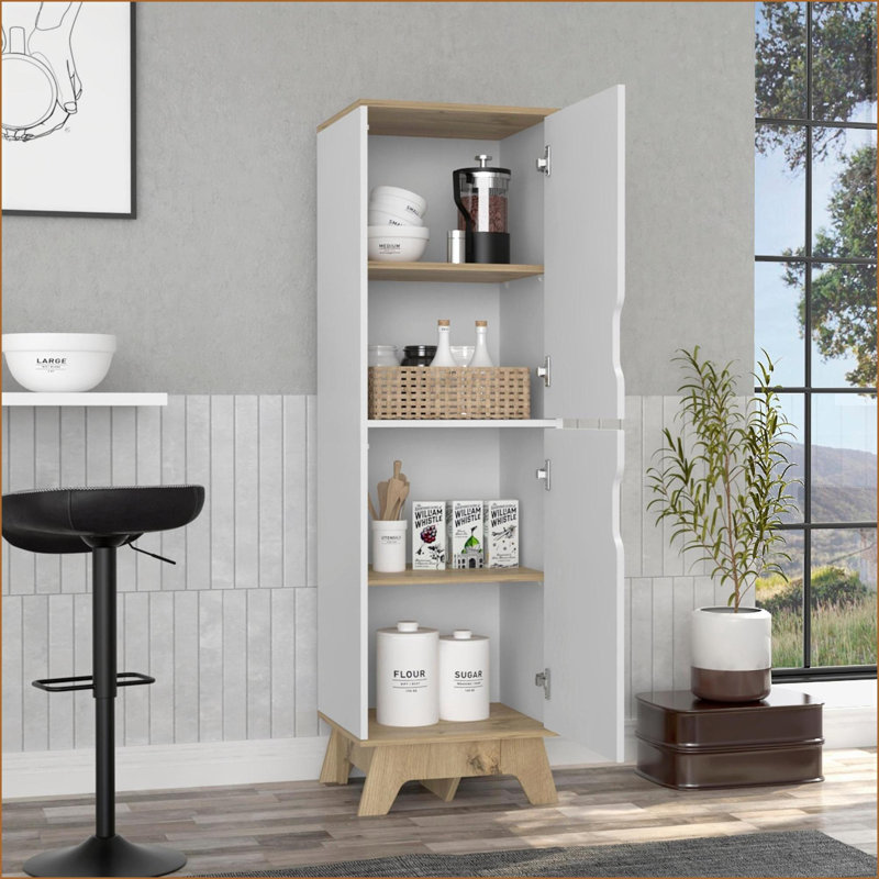 Garde-manger de style britannique traditionnel avec 4 tablettes Portes doubles | Bois d'ingénierie | Noyer brun