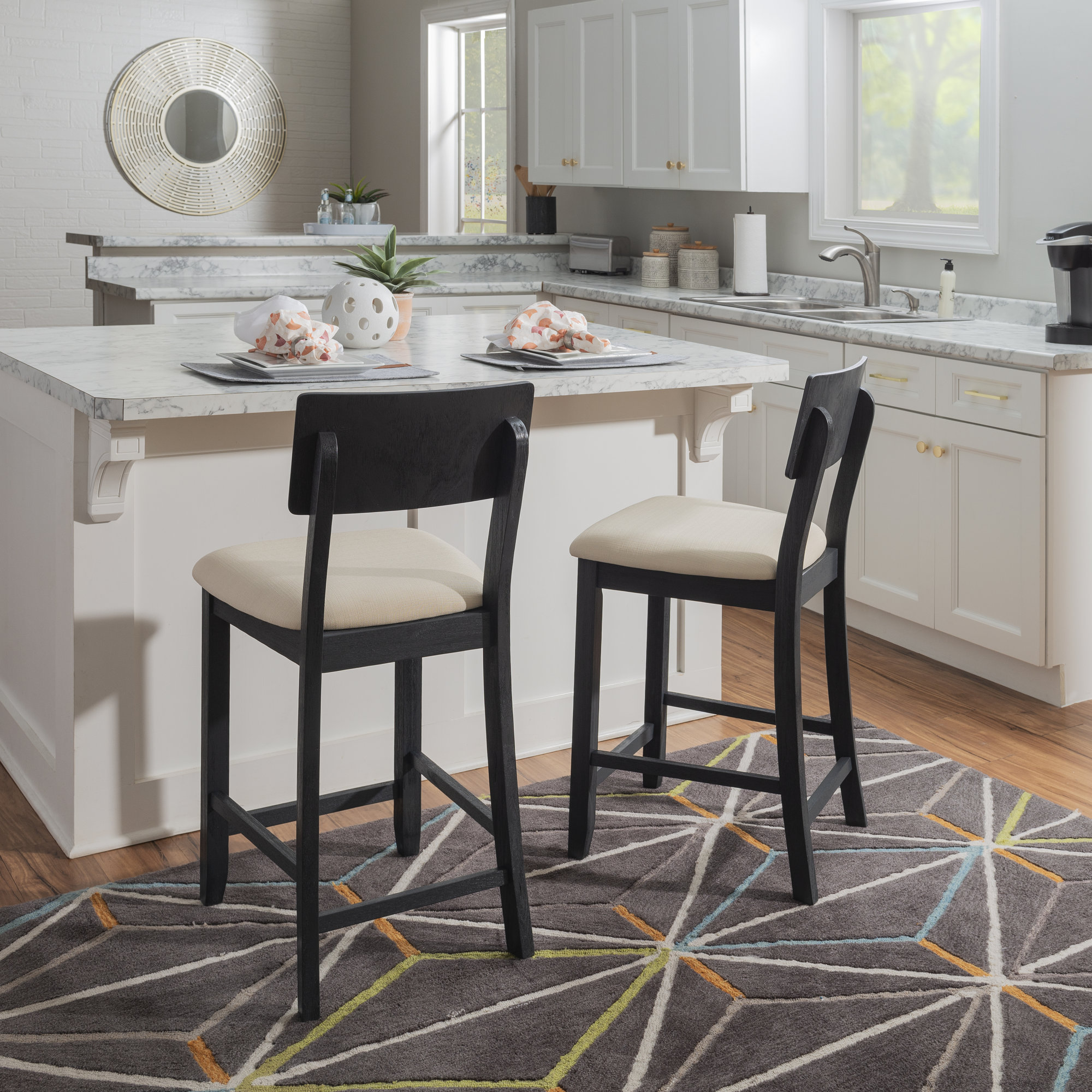 Paxton Upholstered Counter/Bar Stool, Counter Stool (24" Seat Height), Beige Seat/Dark Charcoal Frame