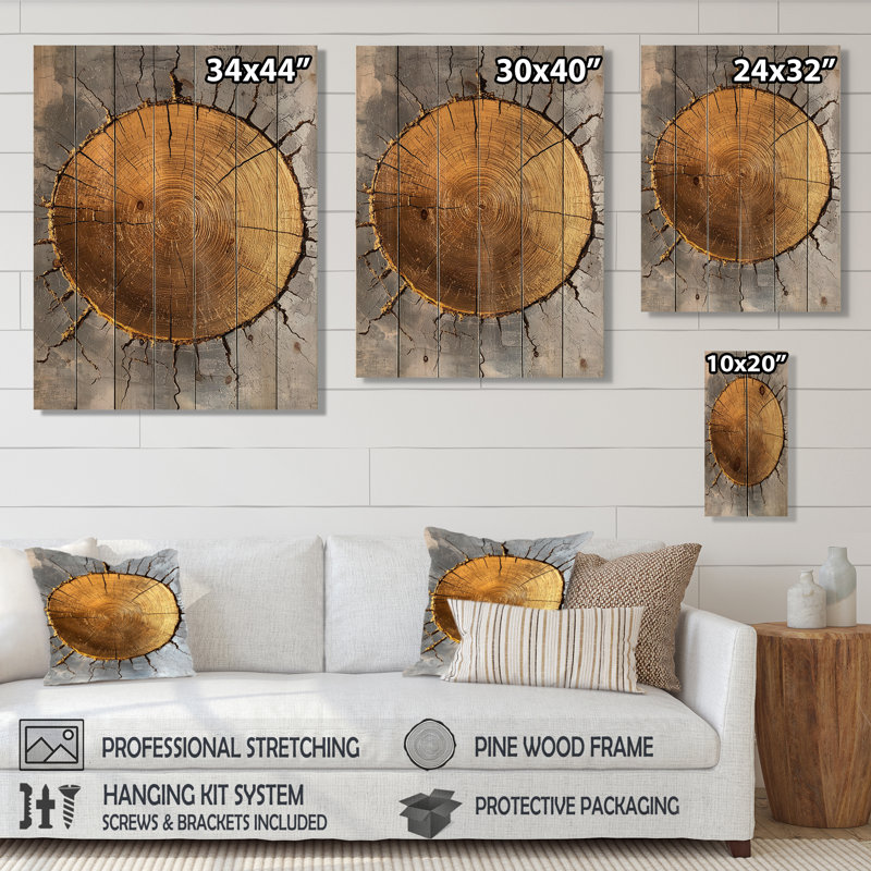 Abstrait en bois doré diapositive III - Art mural en bois de forêt - sur bois de pin naturel, H 40 po x l 30 po x P 0,78 po