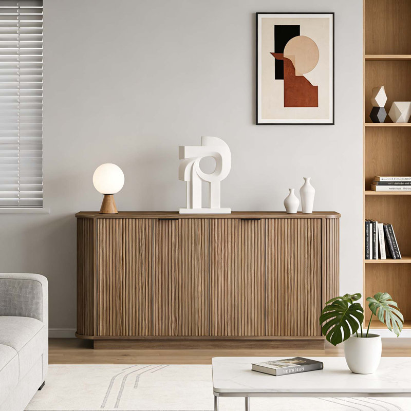 Buffet de rangement ondulé de 63 pouces avec tablettes réglables, Brun