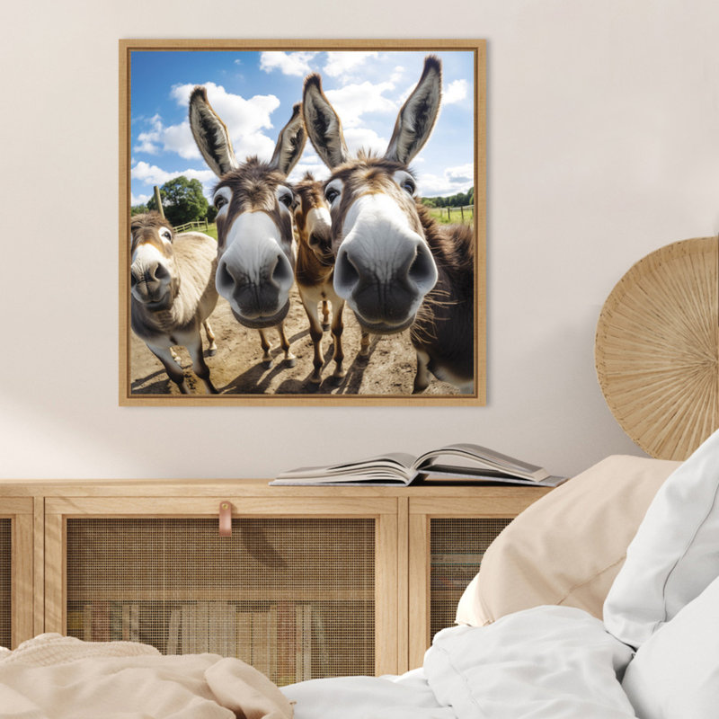 Funny Animal Donkey Selfie by The Creative Bunch Studio Framed Canvas Wall Art Print, Brown