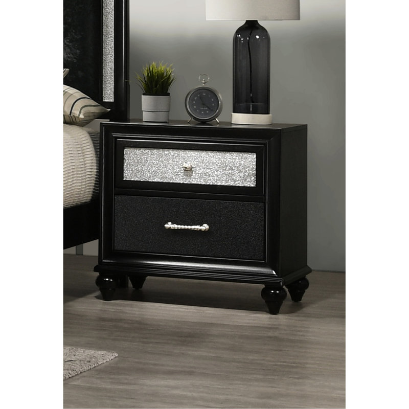 Table de chevet de luxe 2 en noir - Chic pour chambre à coucher contemporaine avec finition à 2 tiroirs