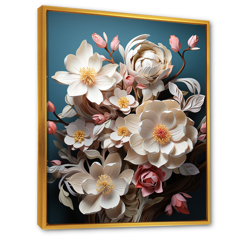 Somptueuses fleurs de magnolia, Cadre flottant doré, H 44 po x l 34 po x P 1,5 po