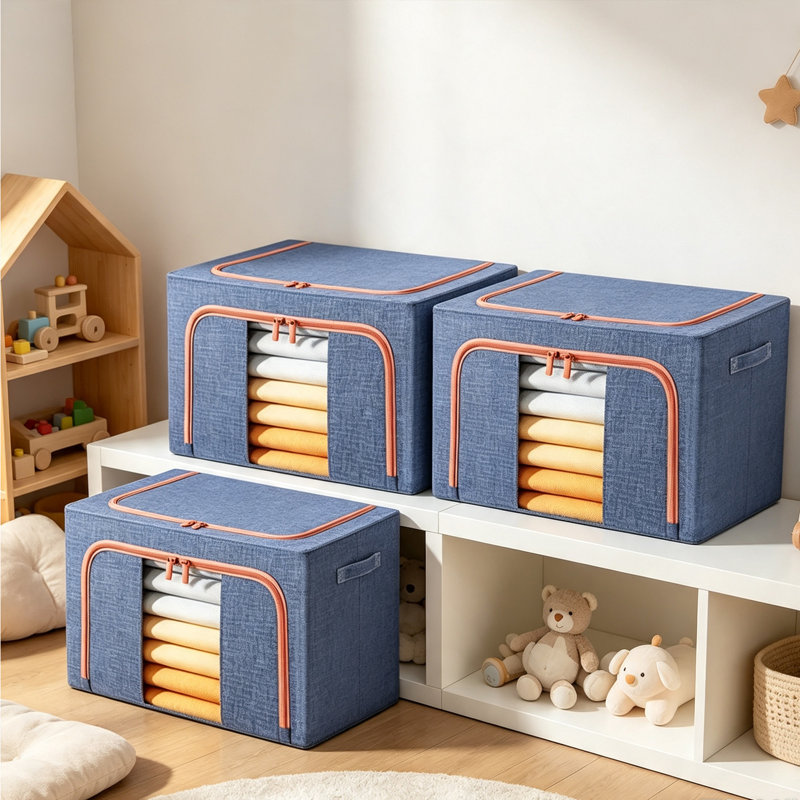 Ensemble de 3 bacs de rangement de vêtements empilables de 100 L avec poignées en métal et fermeture à glissière, boîte de rangement pliable avec couvercle pour serviettes de literie