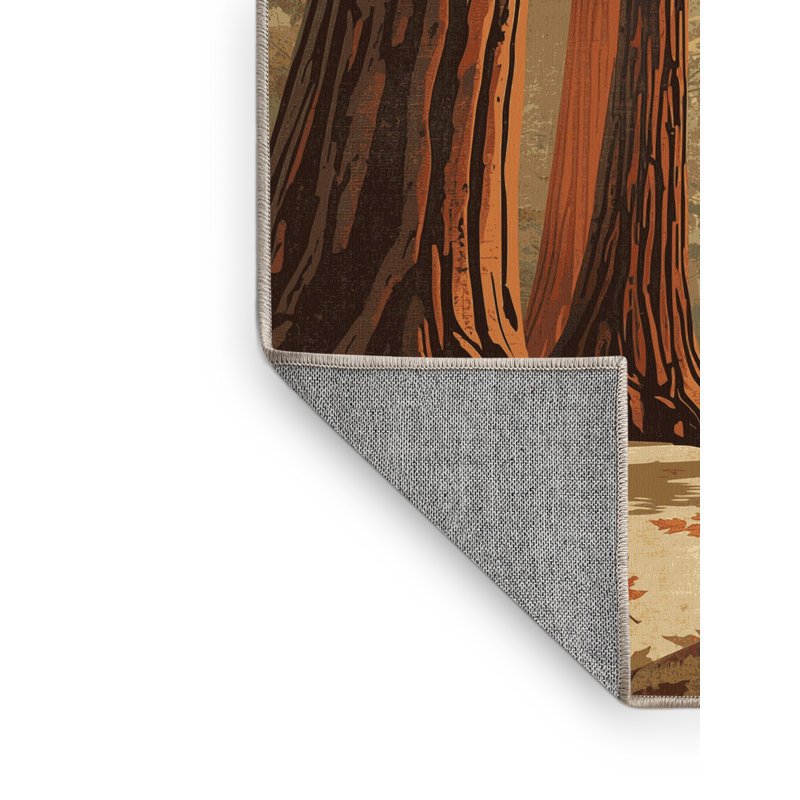Tapis brun / beige beige lavable à la machine à motif rétro style rustique Peksenak, Rond 5 pi