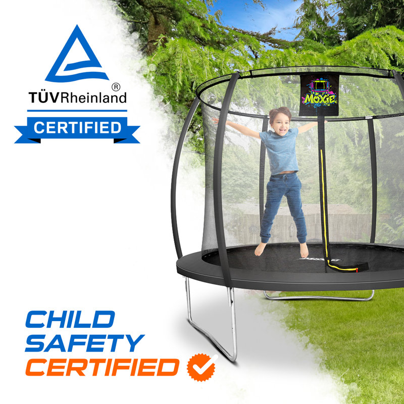 Moxie 10 FT Pumpkin-Shaped Outdoor Trampoline with Enclosure Set and with Safety Net, Mat, Pat, Black