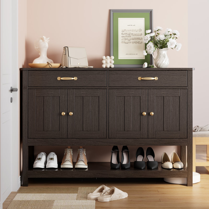 47'' Modern Farmhouse Wood Sideboard Buffet Cabinet with 2 Drawers, 2 Cabinets, and Open Shelf – Versatile Storage for Kitchen, Dining Room, or Entryway