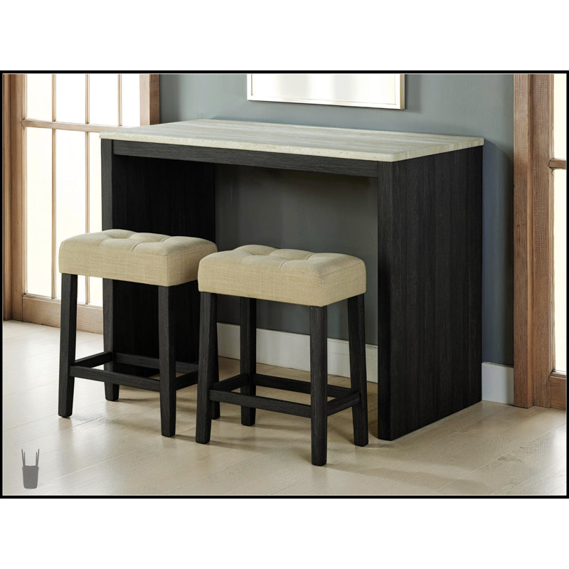 Table de salle à manger bicolore noire avec 2 tabourets et coussins de siège capitonnés, parfait pour les espaces modernes et compacts