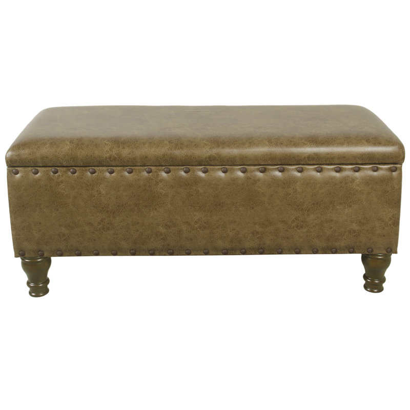 Banc de rangement rembourré en similicuir Bedlington, Brun clair, Noyer foncé
