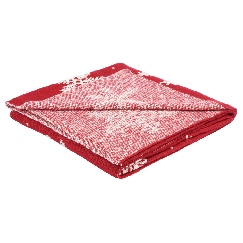Holiday Snow Red and White Cotton Throw Blanket 50" x 60"