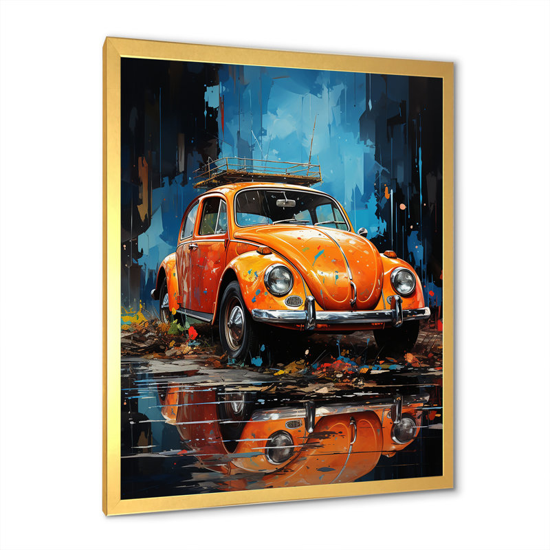 «Beetle Car In The Cityscape», reproduction sur toile, Cadre doré simple, H 32 po x l 24 po x P 1 po