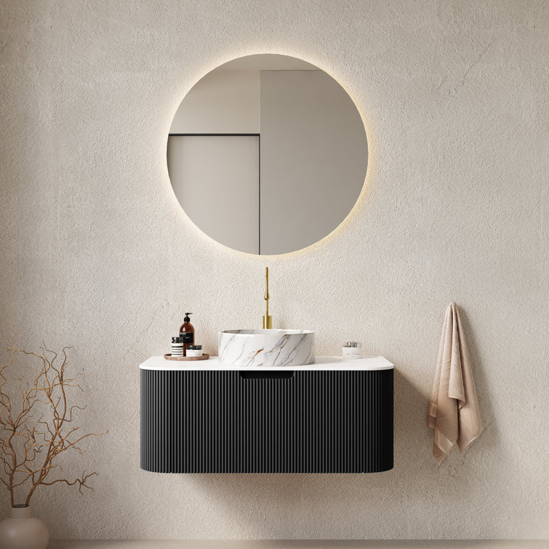 Meuble-lavabo flottant moderne avec lavabo, marbre et céramique, design contemporain
