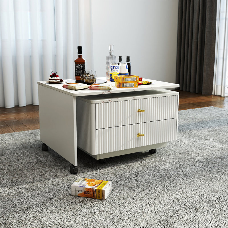 Table basse extensible avec 2 tiroirs et 6 roulettes pour le salon