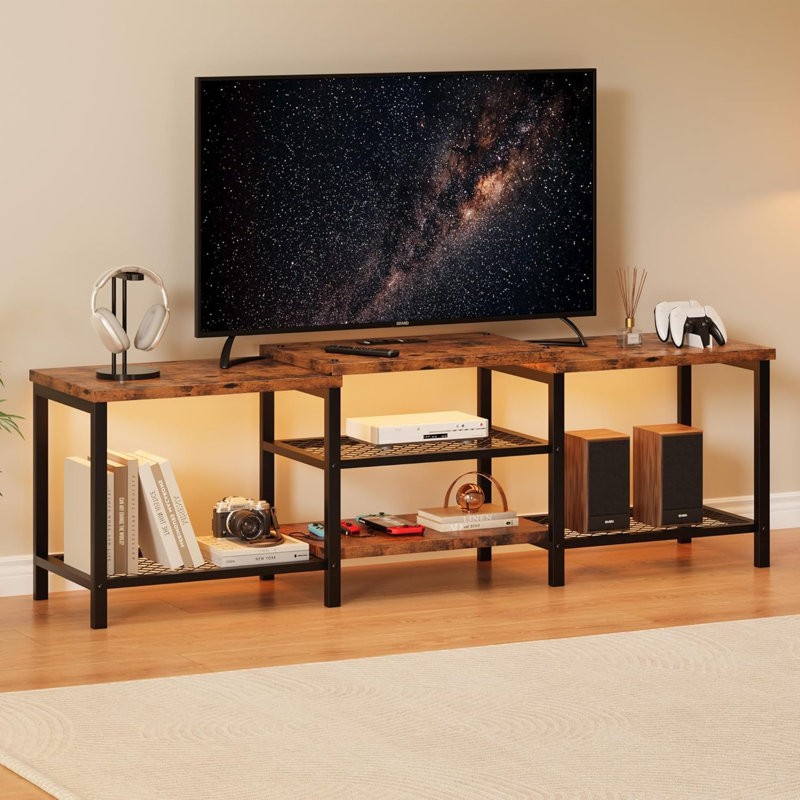 TV Unit for 139-190cm TVs with LED Lights, Charging Station & Storage Shelves
