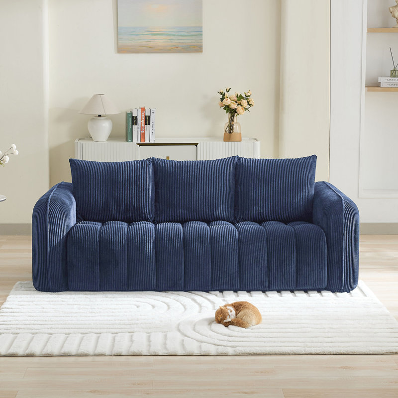 Modern Upholstered  Compression Sofa for Living Room, 3, Navy