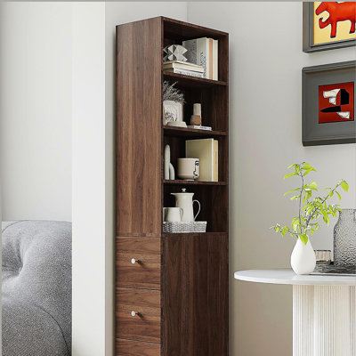 Modern Tall Storage Cabinet with 3 Drawers and 4 Shelves, Perfect for Organized and Stylish Display in Any Room