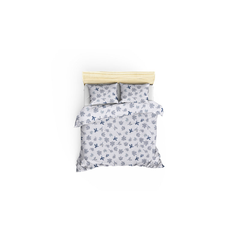 Ensemble de housse de couette 100% coton blanc / gris Roye, Housse de couette 94 po x 87 po + 2 taies d'oreill