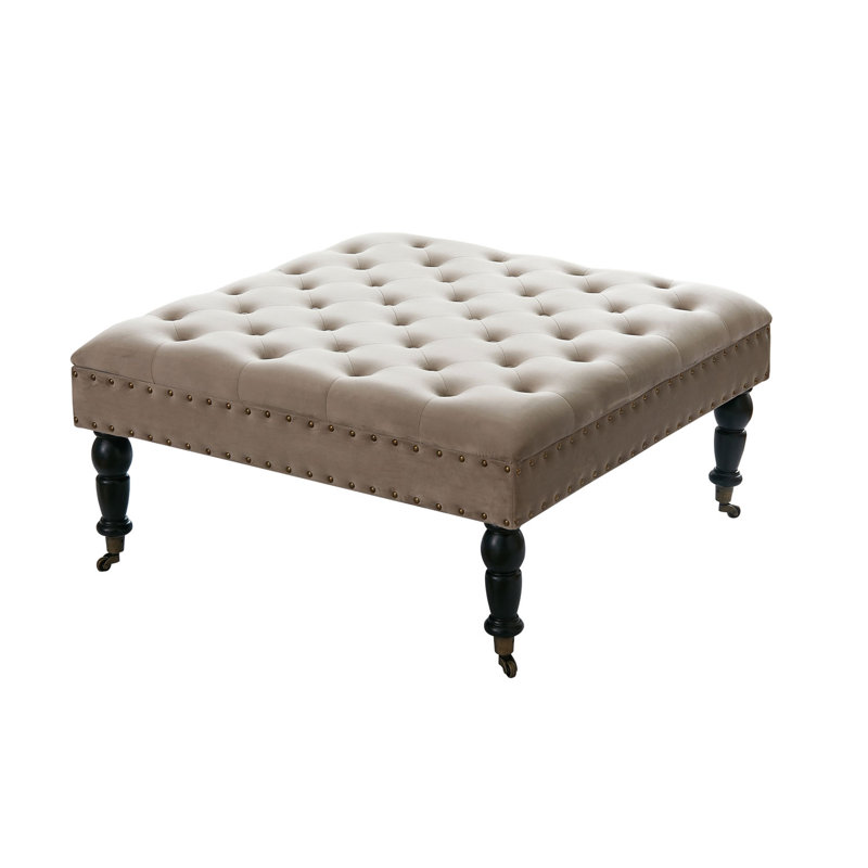 Repose-pieds capitonné en velours 33 po Leni, Simplement taupe