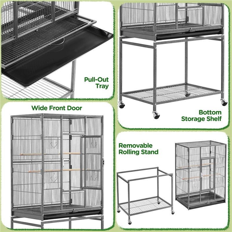 Cage à oiseaux avec roues 53,5 po Setzer, Noir
