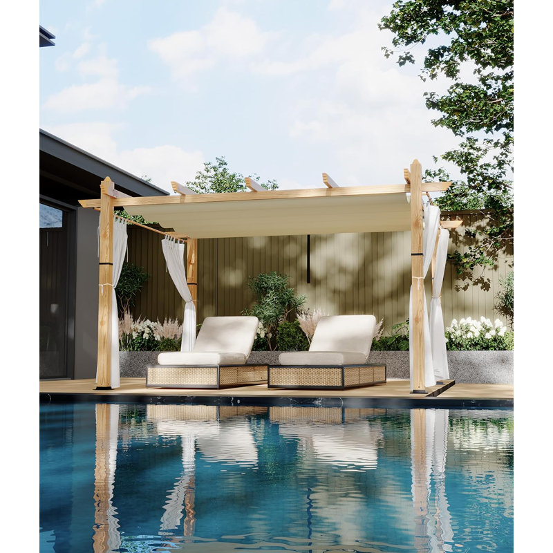 Pergola d'extérieur en aluminium avec abat-jour rétractable, Beige, H 88,8 po x l 120 po x P 156 po