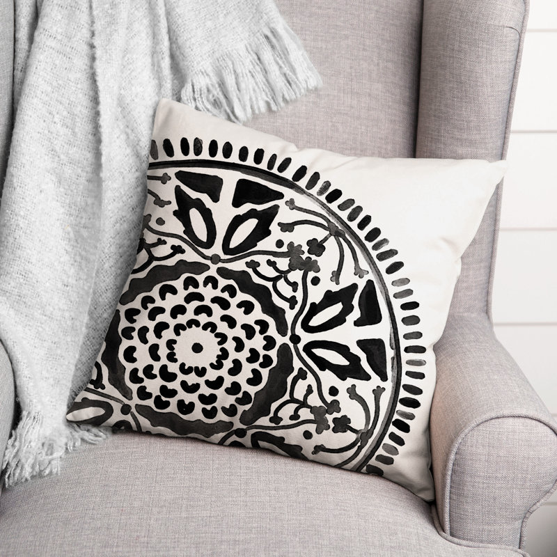 Housse et insert de coussin extérieur d'extérieur, Noir / blanc, Floral 5