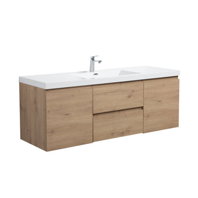 Bledi 59 " W Free Standing Wall Mounted 1 Single Vanity Bathroom Vanity With Poly Marble Top