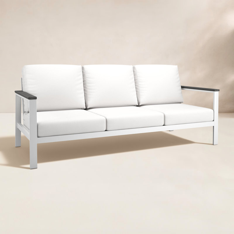 Canapé d'extérieur en métal avec coussin Sunbrella Townsend, Gris, Toile blanche