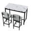 Ensemble de salle à manger rectangulaire pour 2 personnes avec plateau en faux marbre et chaises rembourrées gris doux, structure en métal noir