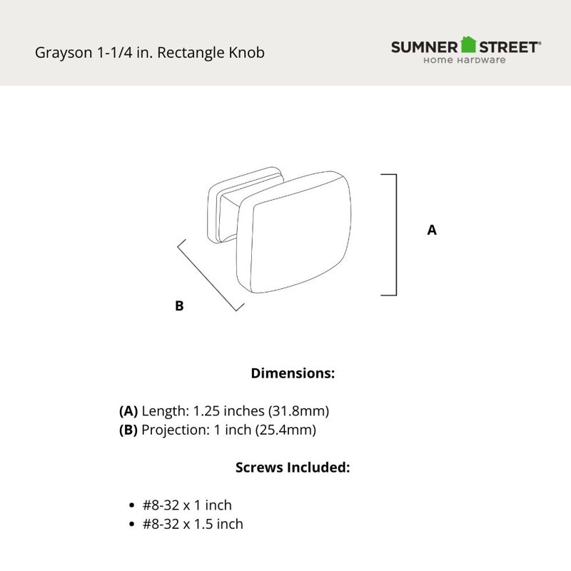 Bouton de meuble rectangulaire noir mat Grayson de 1 1/4 po de longueur, Noir mat