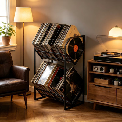 Support de rangement pour disque vinyle, peut contenir 100 disques, métal, renforcé, 2 niveaux