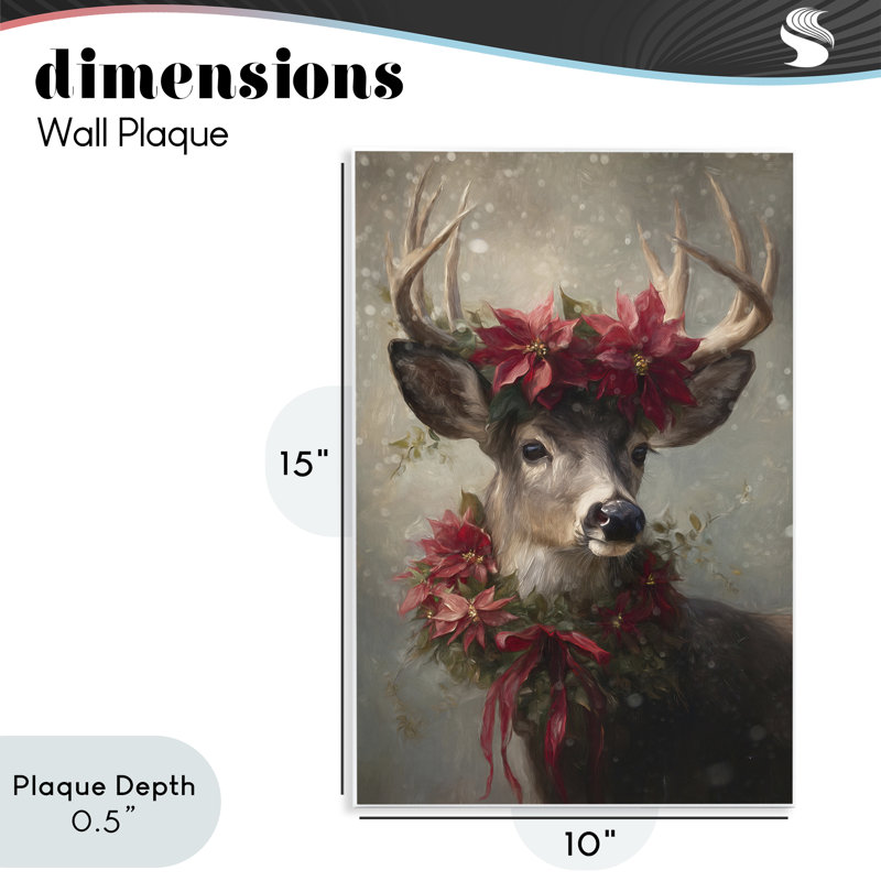 Plaque de cerf de Noël poinsettia, design par Tina LeCour, H 15 po x l 10 po