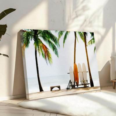 White Surfboard Setups Canvas Solid Wood Frame Support Wall Art,For Room,16" X 24"