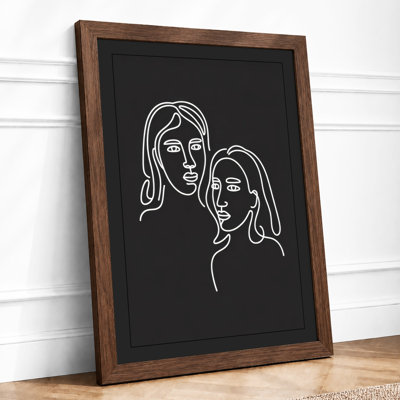 Two Faces in Line Minimalist - Framed Print