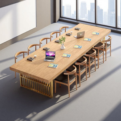 Iron Base Rectangular Solid Wood Conference Table by Latitude Run